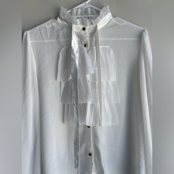 Story on button down lace bib long sleeve shirt - Picture 2 of 10